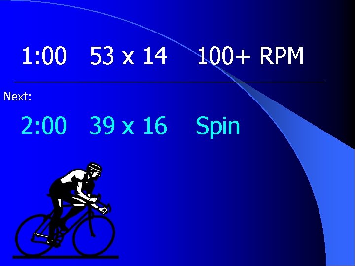 1: 00 53 x 14 100+ RPM Next: 2: 00 39 x 16 Spin