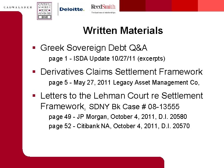 Written Materials § Greek Sovereign Debt Q&A page 1 - ISDA Update 10/27/11 (excerpts)