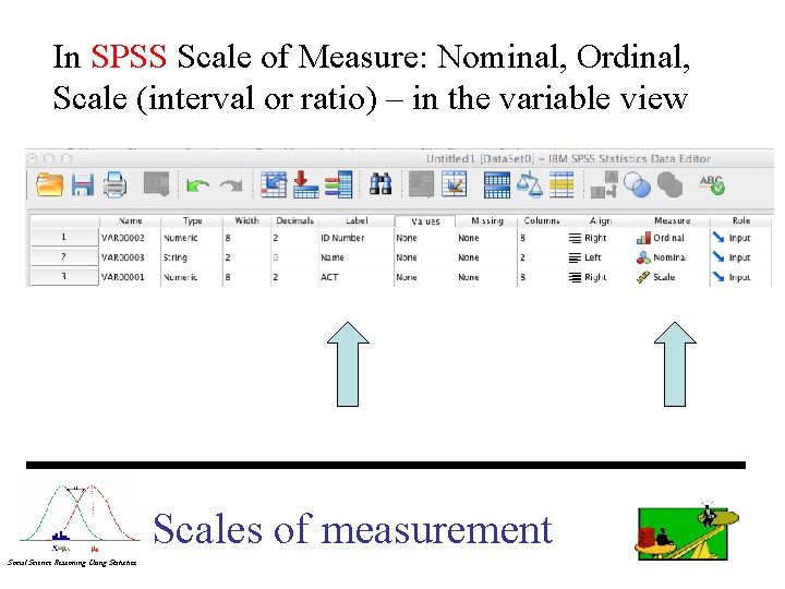 In SPSS Scale of Measure: Nominal, Ordinal, Scale (interval or ratio) – in the