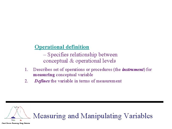 Operational definition – Specifies relationship between conceptual & operational levels 1. 2. Describes set