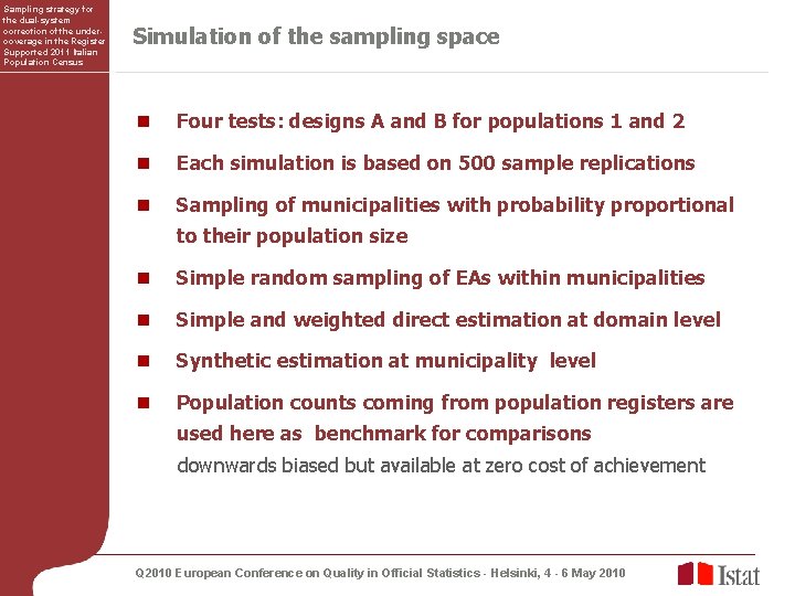 Sampling strategy for the dual-system correction of the undercoverage in the Register Supported 2011