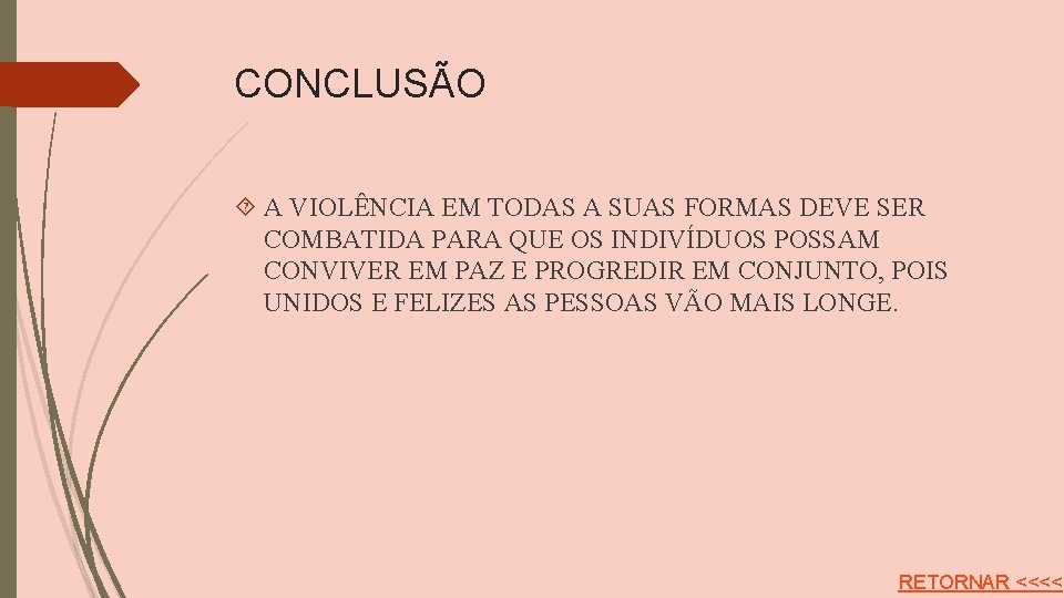 CONCLUSÃO A VIOLÊNCIA EM TODAS A SUAS FORMAS DEVE SER COMBATIDA PARA QUE OS