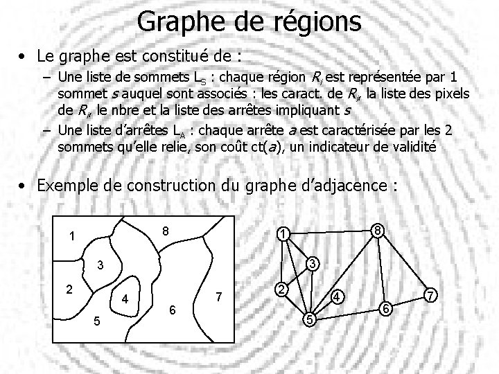 Graphe de régions • Le graphe est constitué de : – Une liste de