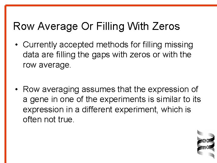 Missing value estimation methods for DNA microarrays Statistics