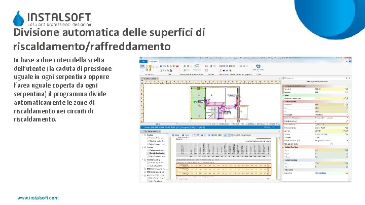 Divisione automatica delle superfici di riscaldamento/raffreddamento In base a due criteri della scelta dell’utente