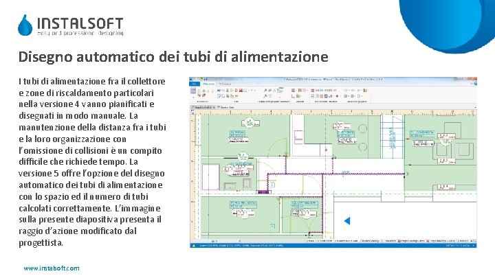 Disegno automatico dei tubi di alimentazione I tubi di alimentazione fra il collettore e