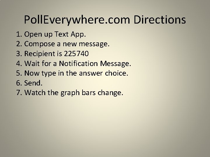 Poll. Everywhere. com Directions 1. Open up Text App. 2. Compose a new message.