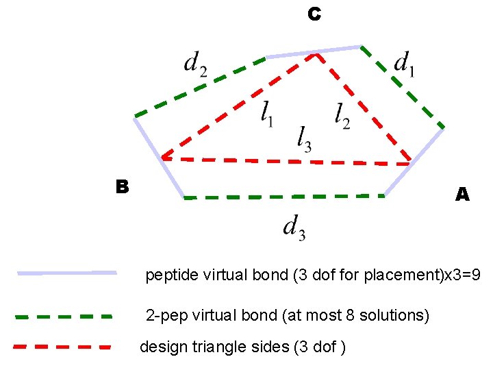 C B A peptide virtual bond (3 dof for placement)x 3=9 2 -pep virtual