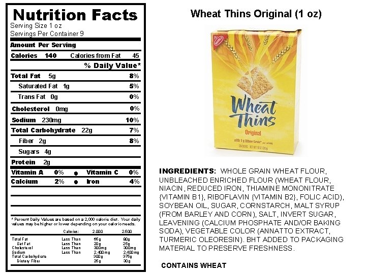 Nutrition Facts Wheat Thins Original (1 oz) Serving Size 1 oz Servings Per Container