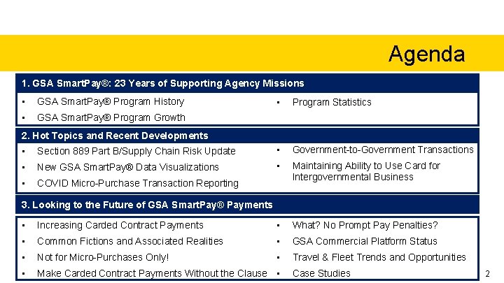 Agenda 1. GSA Smart. Pay®: 23 Years of Supporting Agency Missions • GSA Smart.