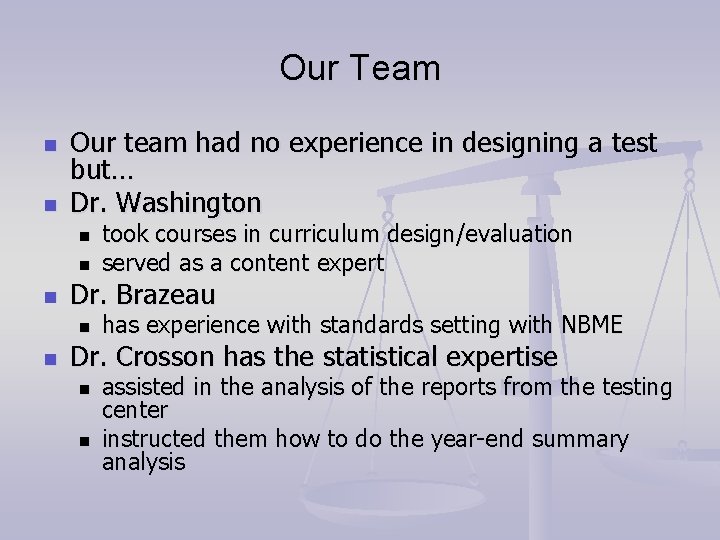 Our Team n n Our team had no experience in designing a test but… Our Team n n Our team had no experience in designing a test but…