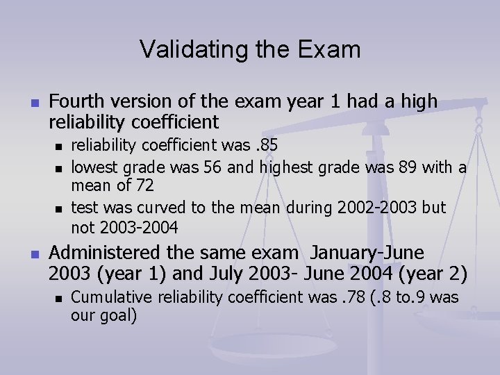 Validating the Exam n Fourth version of the exam year 1 had a high Validating the Exam n Fourth version of the exam year 1 had a high