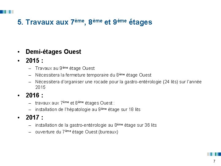 5. Travaux 7ème, 8ème et 9ème étages • Demi-étages Ouest • 2015 : –