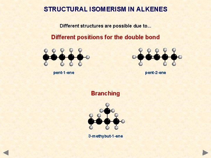 STRUCTURAL ISOMERISM IN ALKENES Different structures are possible due to. . . Different positions