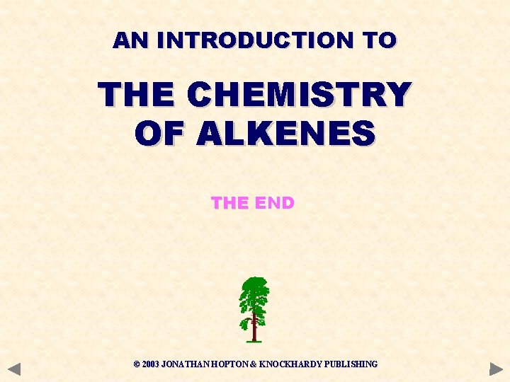 AN INTRODUCTION TO THE CHEMISTRY OF ALKENES THE END © 2003 JONATHAN HOPTON &