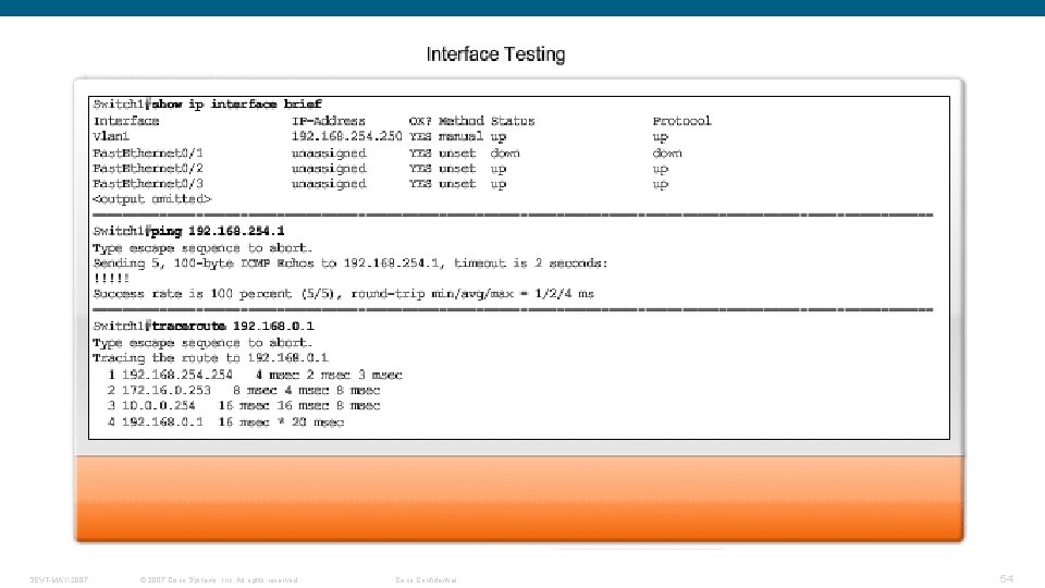 SEVT-MAY-2007 © 2007 Cisco Systems, Inc. All rights reserved. Cisco Confidential 54 