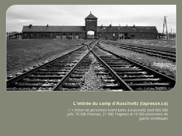 L’entrée du camp d’Auschwitz (lapresse. ca) 1. 1 million de personnes furent tuées à