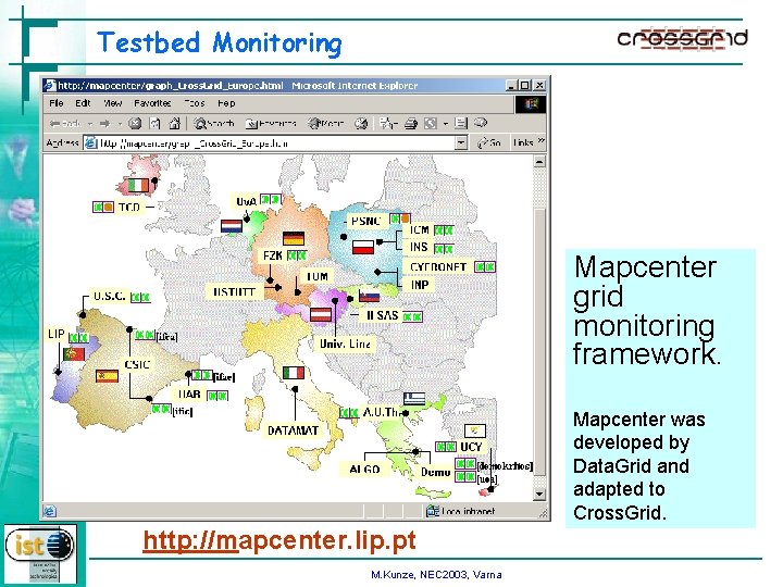 Testbed Monitoring Mapcenter grid monitoring framework. Mapcenter was developed by Data. Grid and adapted