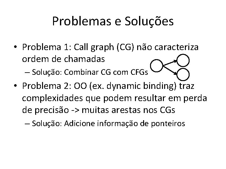 Problemas e Soluções • Problema 1: Call graph (CG) não caracteriza ordem de chamadas