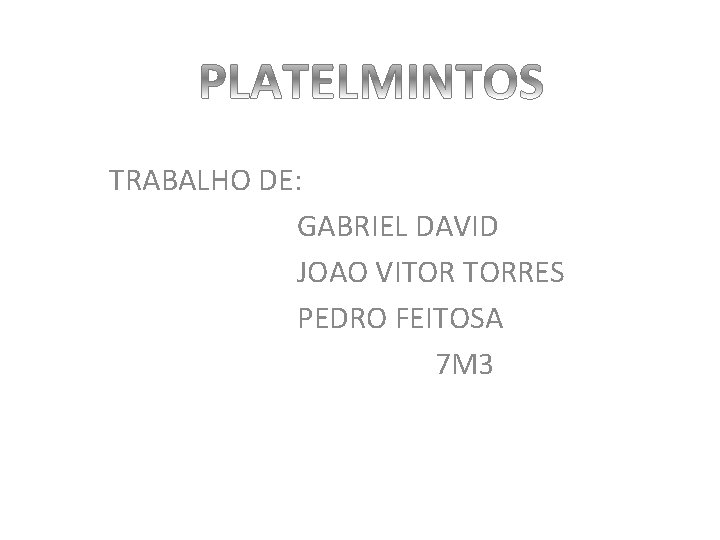 TRABALHO DE: GABRIEL DAVID JOAO VITOR TORRES PEDRO FEITOSA 7 M 3 