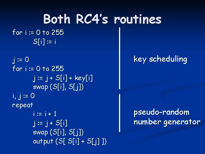 Both RC 4’s routines for i : = 0 to 255 S[i] : =