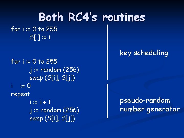 Both RC 4’s routines for i : = 0 to 255 S[i] : =