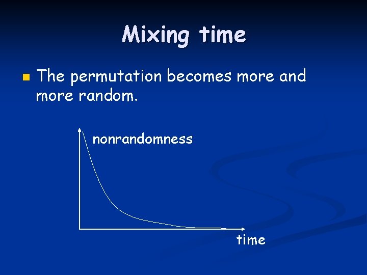 Mixing time n The permutation becomes more and more random. nonrandomness time 