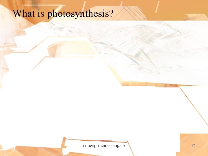 What is photosynthesis? copyright cmassengale 12 