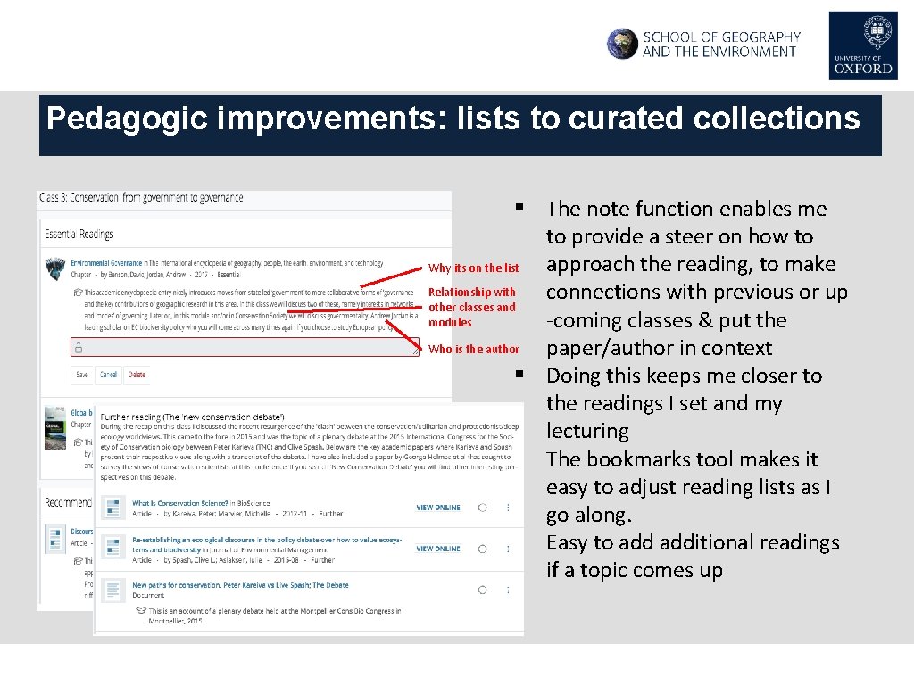Pedagogic improvements: lists to curated collections § The note function enables me to provide