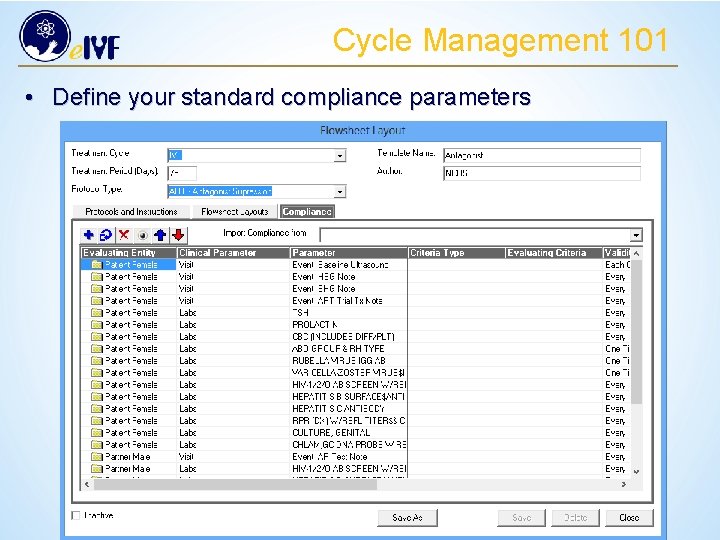 Cycle Management 101 • Define your standard compliance parameters 