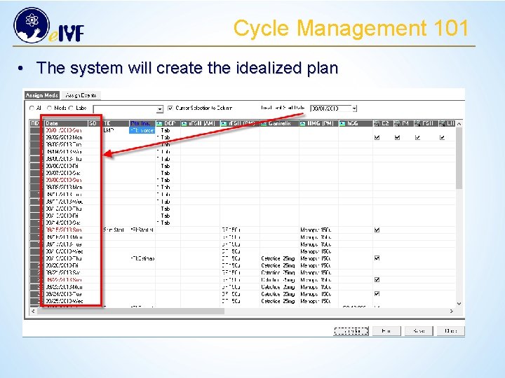 Cycle Management 101 • The system will create the idealized plan 