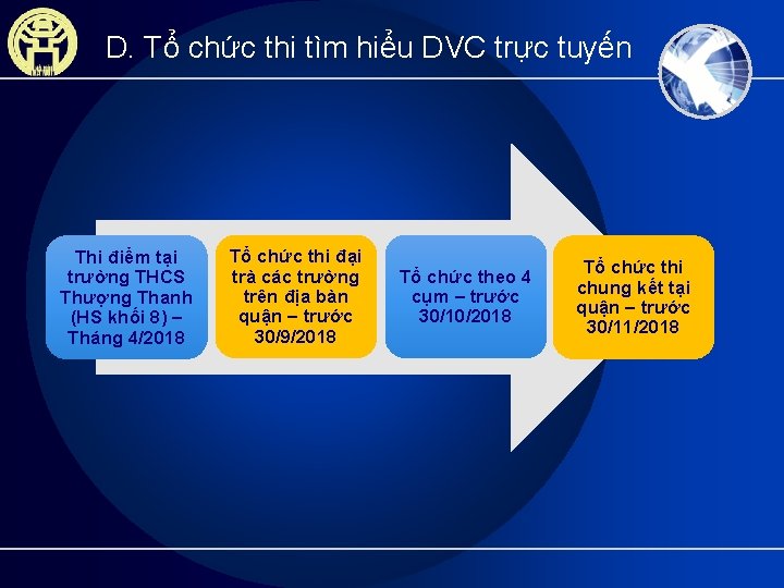D. Tổ chức thi tìm hiểu DVC trực tuyến Thi điểm tại trường THCS