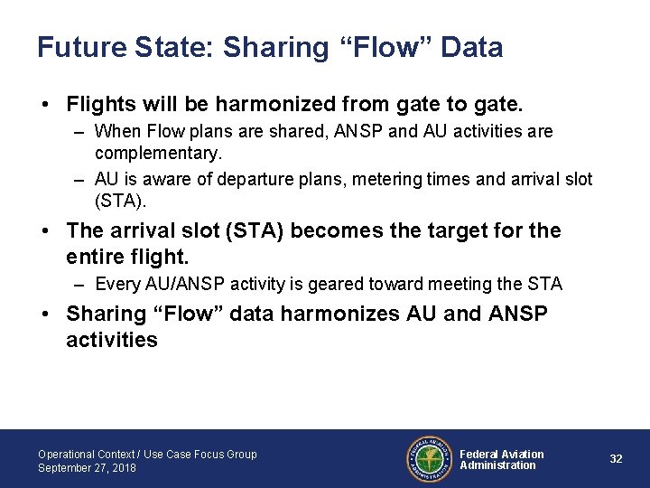 Future State: Sharing “Flow” Data • Flights will be harmonized from gate to gate.