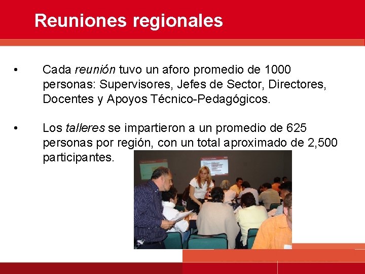 Reuniones regionales • Cada reunión tuvo un aforo promedio de 1000 personas: Supervisores, Jefes