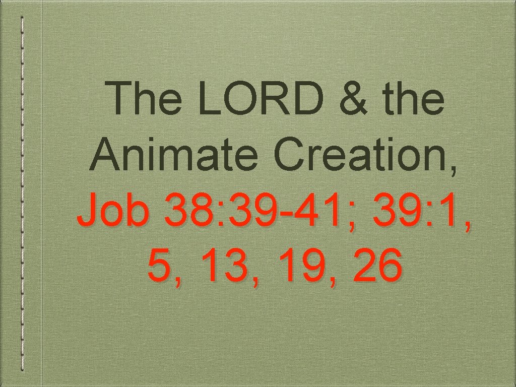 The LORD & the Animate Creation, Job 38: 39 -41; 39: 1, 5, 13,