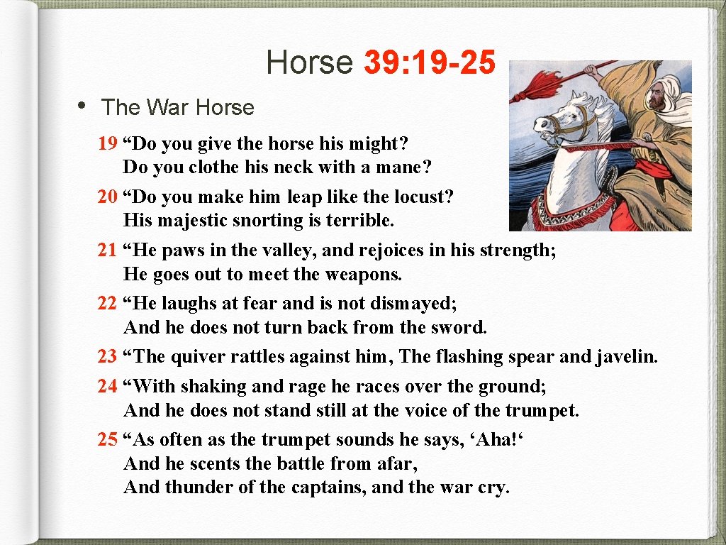 Horse 39: 19 -25 • The War Horse 19 “Do you give the horse