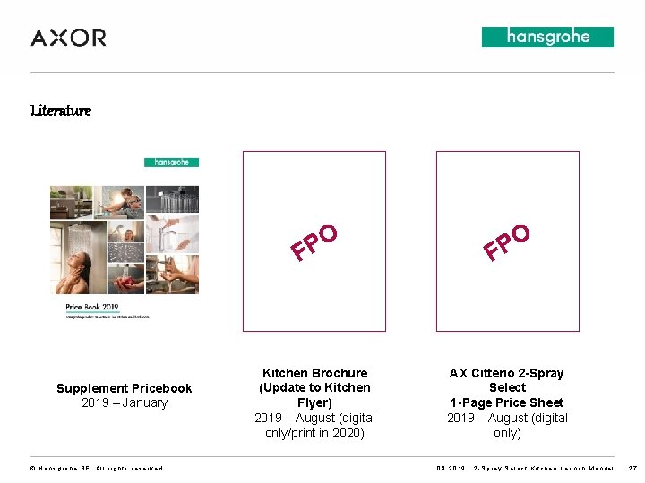 Literature O P F Supplement Pricebook 2019 – January © Hansgrohe SE. All rights