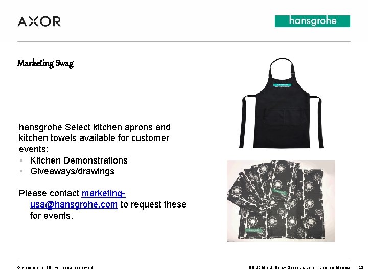 Marketing Swag hansgrohe Select kitchen aprons and kitchen towels available for customer events: §