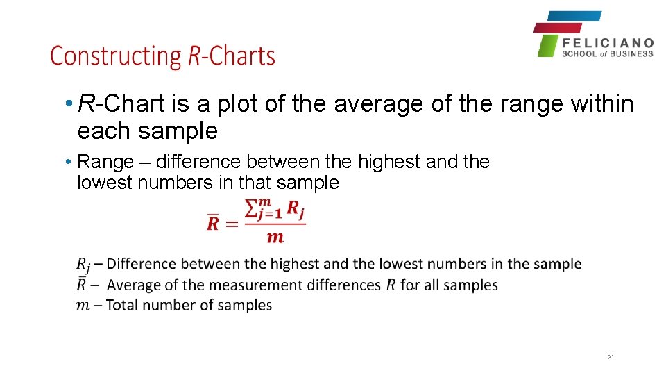  • R-Chart is a plot of the average of the range within each