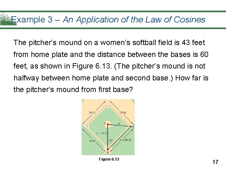 Example 3 – An Application of the Law of Cosines The pitcher’s mound on
