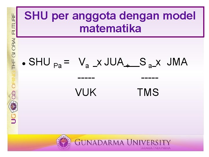 SHU per anggota dengan model matematika SHU Pa = Va x JUA + S