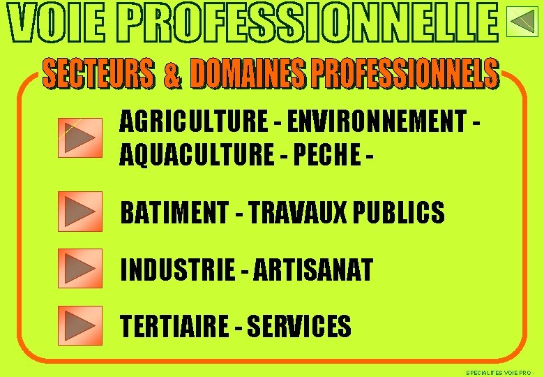 AGRICULTURE - ENVIRONNEMENT AQUACULTURE - PECHE BATIMENT - TRAVAUX PUBLICS INDUSTRIE - ARTISANAT TERTIAIRE