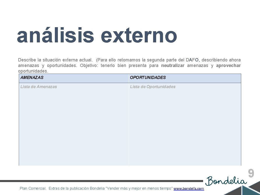 análisis externo Describe la situación externa actual. (Para ello retomamos la segunda parte del