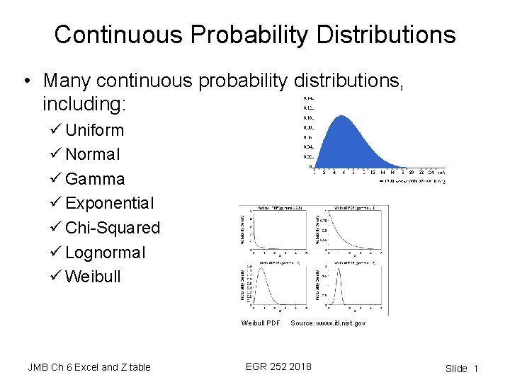 Continuous Probability Distributions • Many continuous probability distributions, including: ü Uniform ü Normal ü