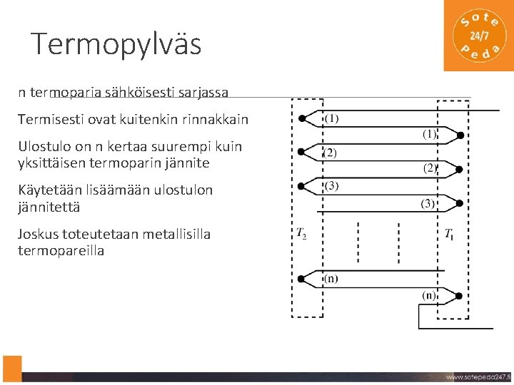 Termopylväs n termoparia sähköisesti sarjassa Termisesti ovat kuitenkin rinnakkain Ulostulo on n kertaa suurempi