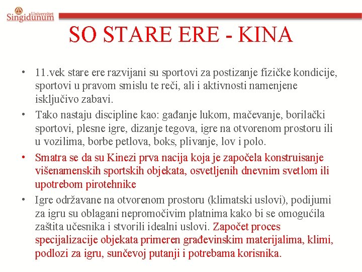 SO STARE ERE - KINA • 11. vek stare ere razvijani su sportovi za