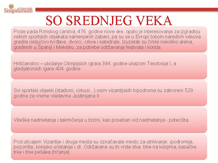 SO SREDNJEG VEKA Posle pada Rimskog carstva, 476. godine nove ere, opalo je interesovanje