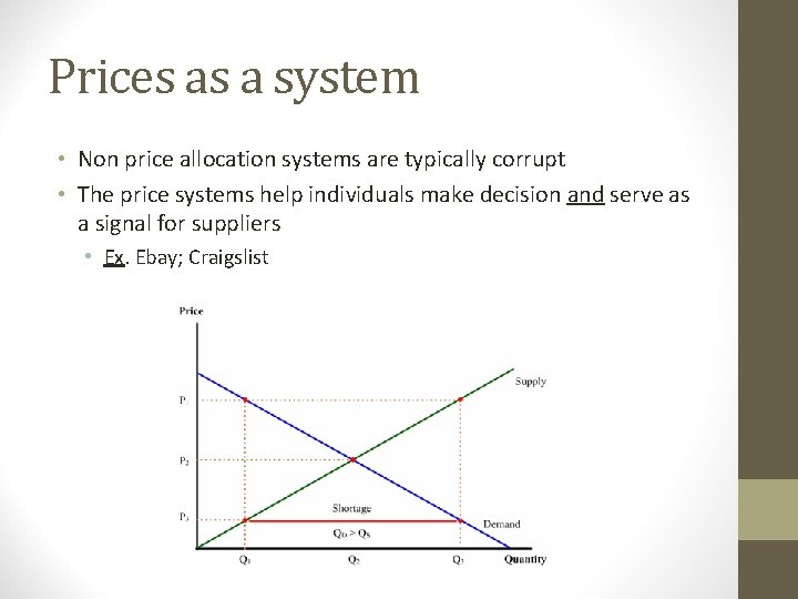 Prices as a system • Non price allocation systems are typically corrupt • The