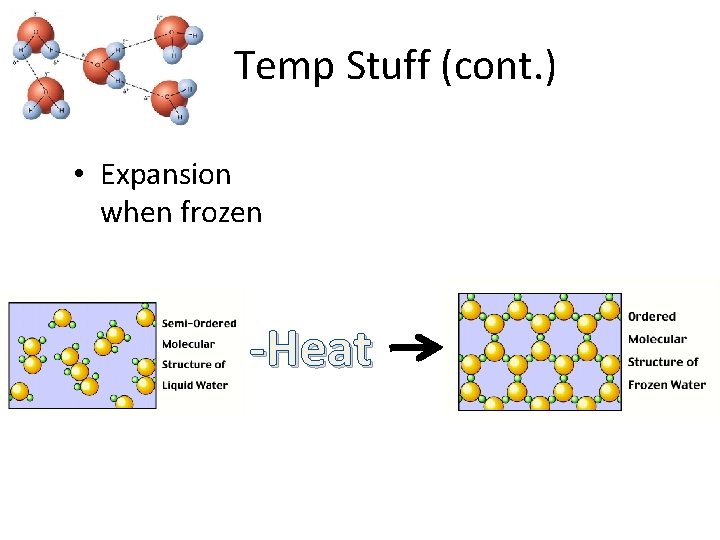 Temp Stuff (cont. ) • Expansion when frozen -Heat 