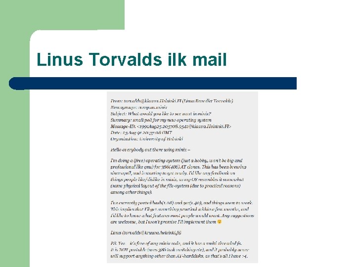 Linus Torvalds ilk mail 